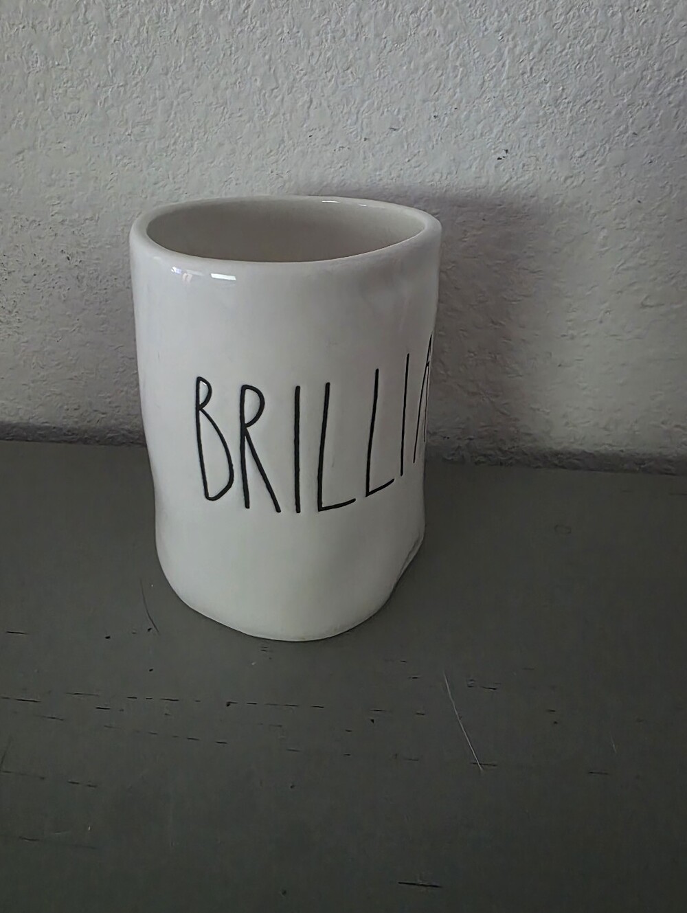 Rae Dunn BRILLIANT Artisan Collection Coffee Mug White Black Lettering EUC